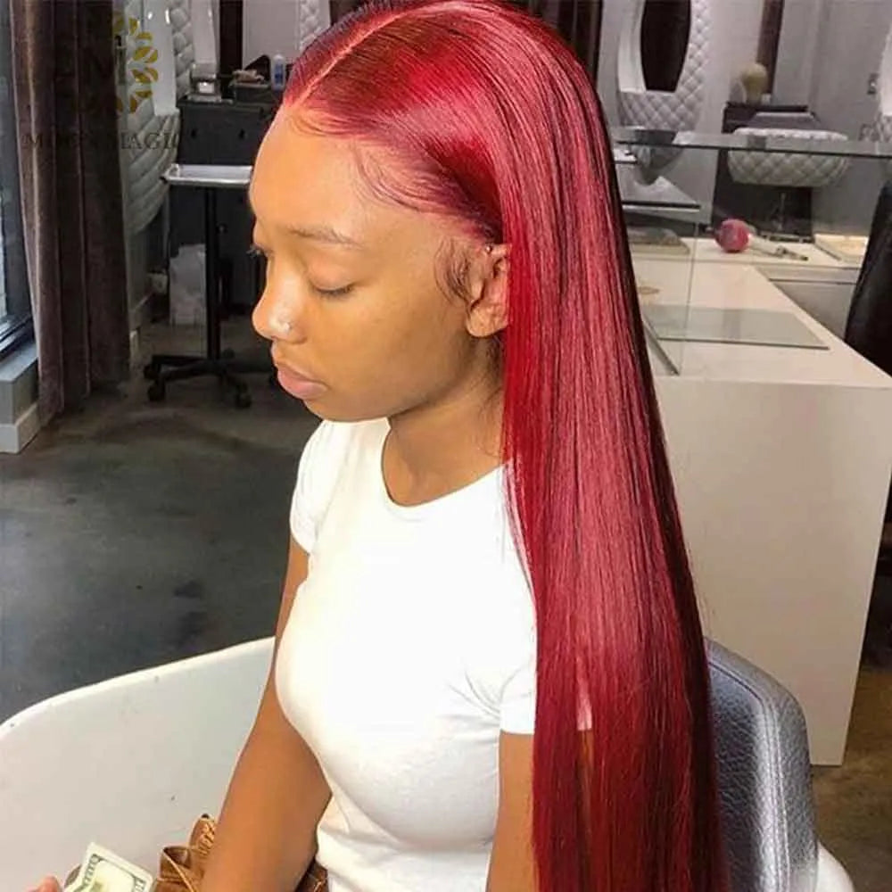 Red Lace Front Human Hair Wigs Red Human Hair Wig 99J 360 HD Lace Frontal