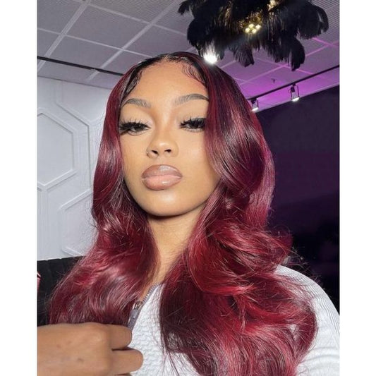 Red Lace Front Human Hair Wigs Red Human Hair Wig 99J 360 HD Lace Frontal