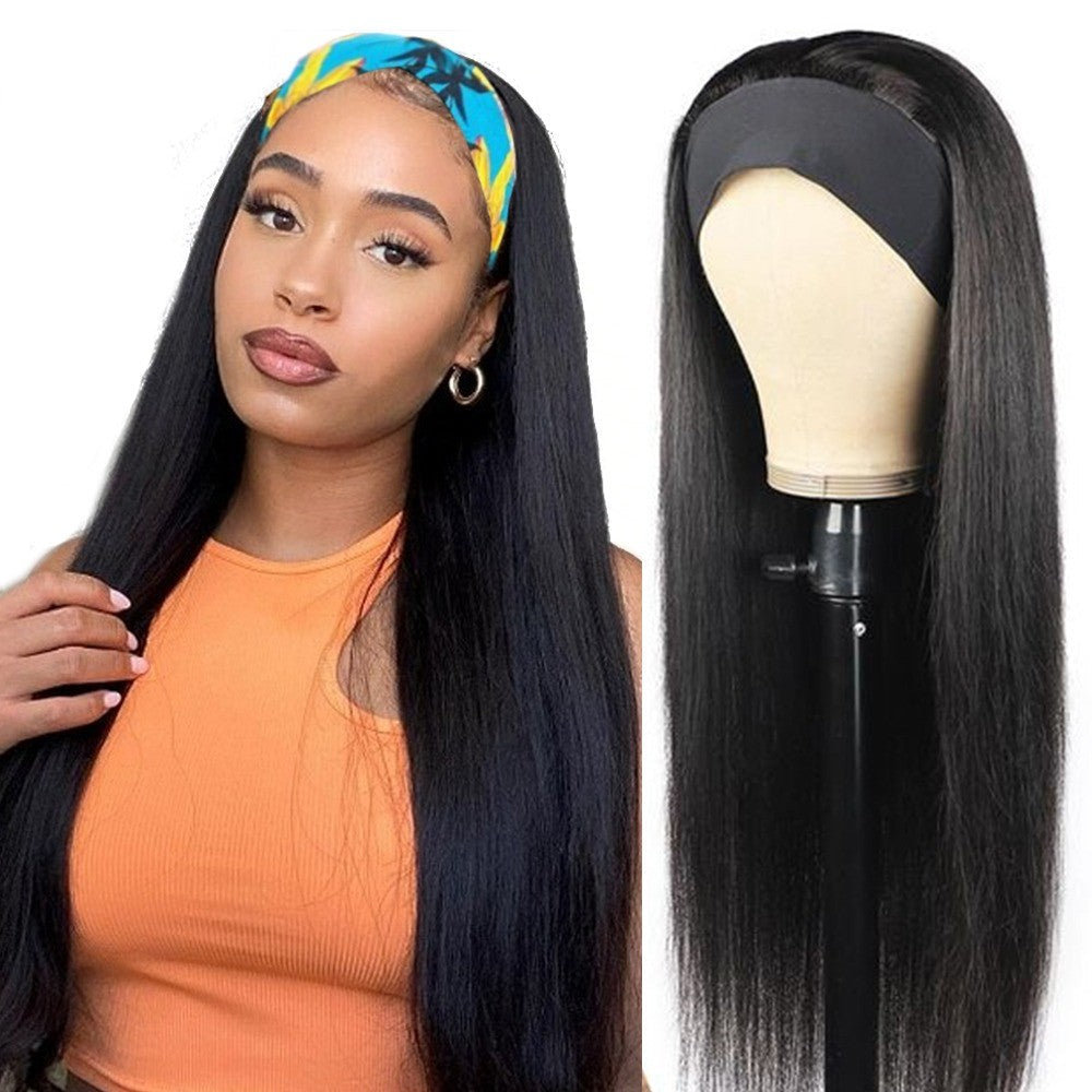 Headband Wig Straight Human Hair