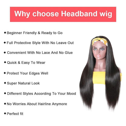 Headband Wig Straight Human Hair